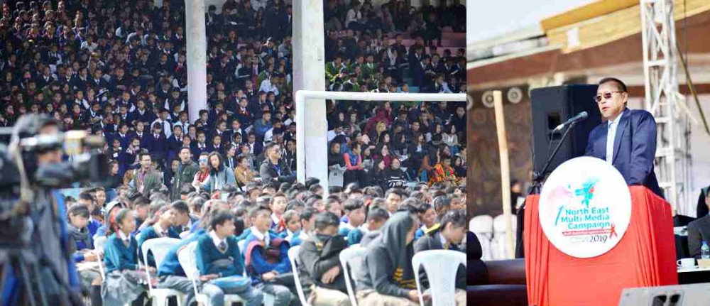 Nagaland State Health & Family Welfare Minister, S. Pangnyu Phom, speaking in the presence of students at the 1st North East Multi Media Campaign on HIV/AIDS at Kohima on February 18. (DIPR Photo)